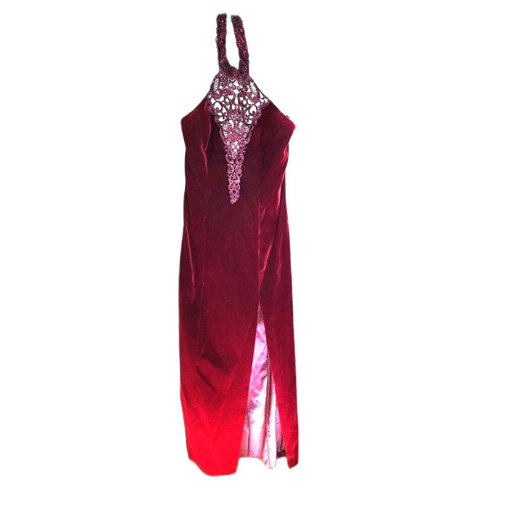 Vintage 90's Zum Zum Dark Red Velvet Formal Dress Size 7/8
